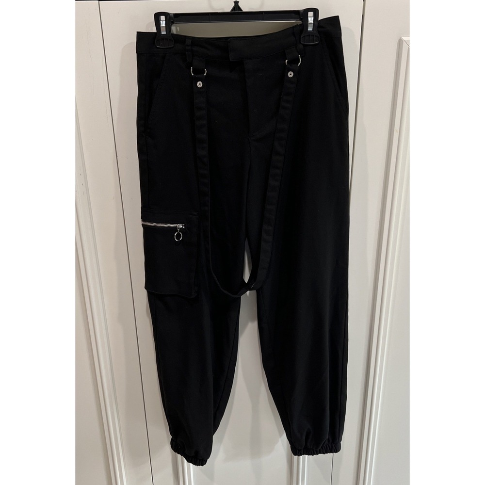Hot Topic Joggers Black Strap Ultra High Rise Suspenders Goth Grunge‎ Punk